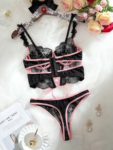 QuietHaus Sexy Sheer Embroidered 2-Piece Set - Black - View 2