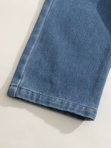 Baby Girl Overlap Waist Slant Pocket Wide Leg Jeans - Medium Wash - View 7