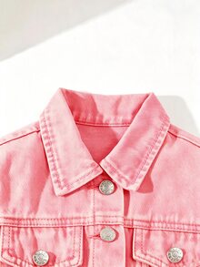 Elladie kids 女童牛仔夾克外套，新品上市，休閒甜美蝴蝶結淺色水洗藍牛仔夾克，舒適適合日常活動與外出，適於秋冬春季穿著 - 粉色 - 查看 3