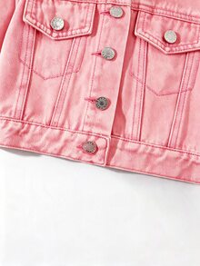 Elladie kids 女童牛仔夾克外套，新品上市，休閒甜美蝴蝶結淺色水洗藍牛仔夾克，舒適適合日常活動與外出，適於秋冬春季穿著 - 粉色 - 查看 6