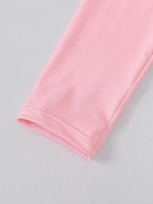 Teen Girl Solid Color Crew Neck Long Sleeve T-Shirt And Wide Leg Pants Casual Baggy Set Birthday Party Pink Autumn - Pink - View 4