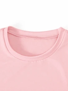 Teen Girl Solid Color Crew Neck Long Sleeve T-Shirt And Wide Leg Pants Casual Baggy Set Birthday Party Pink Autumn - Pink - View 3