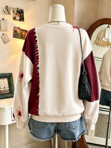 Lalippa Halloween Rose Contrast Color Sweatshirt - Multicolor - View 2