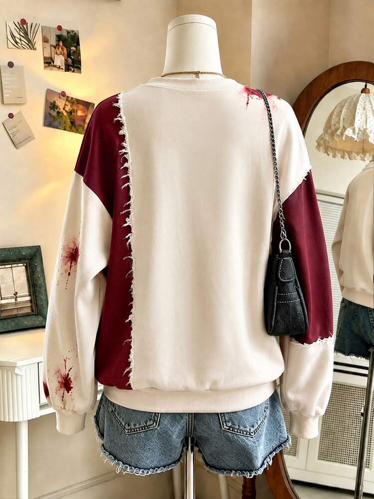 Lalippa Halloween Rose Contrast Color Sweatshirt - Multicolor - View 2