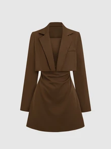 Sweetra Setelan Blazer & Gaun Tube Elegan Premium Musim Gugur/Dingin Terbaru - Coklat - View 9