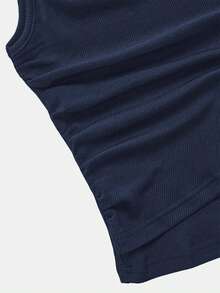 Selianne 2pcs Set Women Solid Color Side Tie Tank Top And Wide Leg Pants Suit - Navy Blue - View 7