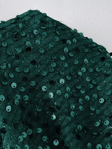 SHEIN Belle Plus Size Solid Color Asymmetrical Neckline Sequin Patchwork Short Front Long Back Sleeveless Dress Maxi Women Outfit - Dark Green - View 4