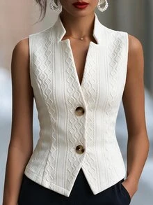 RosyDaze Women's Single-Breasted Suit Vest - Apricot - View 1
