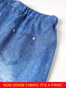 Linhara CURVE Plus Size Women's Soft Washed Denim Effect Lightweight Fabric Elastic Drawstring Draped Loose Wide Leg Pants Suitable For Daily Commute, Shopping, Travel, Home Leisure, Afternoon Tea Date, Short Trip, Casual Outing - Blue - View 6