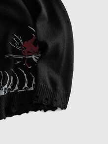 ROMWE MEN Men's Crew Neck Centipede Dark Knit Sweater Streetwear - Black - View 4