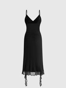 ROMWE Gothic Cross Pendant Hem High Slit Women's Long Dress - Black - View 9