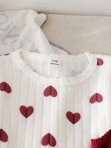 SHEIN Vintaside Kids 2件組幼兒女嬰心形荷葉邊上衣燈芯絨吊帶褲，可愛甜美酒紅色鈕扣長袖圓領，生日派對秋季聖誕穿搭 - 酒紅色 - 查看 7