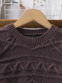Girls' Heavy Cable Knit Casual Loose Long Sleeve Sweater Dress Autumn Winter - Coffee Brown - View 7