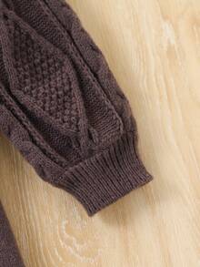 Girls' Heavy Cable Knit Casual Loose Long Sleeve Sweater Dress Autumn Winter - Coffee Brown - View 6