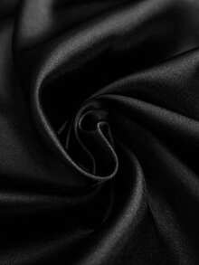 SHEIN PETITE Women's Elegant Satin & Lace Patchwork Asymmetrical Hem Dress - Black - View 7