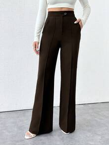 EURMUSE Petite Size Women's Pocket Pants, Business Suit Pants - Chocolate Brown - View 4