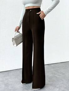 EURMUSE Petite Size Women's Pocket Pants, Business Suit Pants - Chocolate Brown - View 6