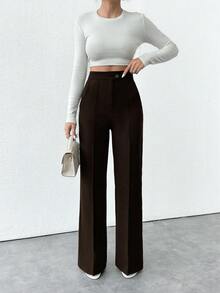 EURMUSE Petite Size Women's Pocket Pants, Business Suit Pants - Chocolate Brown - View 3