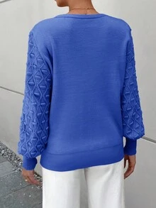 EURMUSE Women's Solid Color Simple Crew Neck Long Sleeve Sweater - Blue - View 2