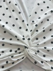 Balvessa Vintage Polka Dot Twisted Ruched Top, Elegant Slimming, High-End Sophisticated Vibe - Black and White - View 5