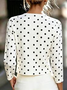 Balvessa Vintage Polka Dot Twisted Ruched Top, Elegant Slimming, High-End Sophisticated Vibe - Black and White - View 2