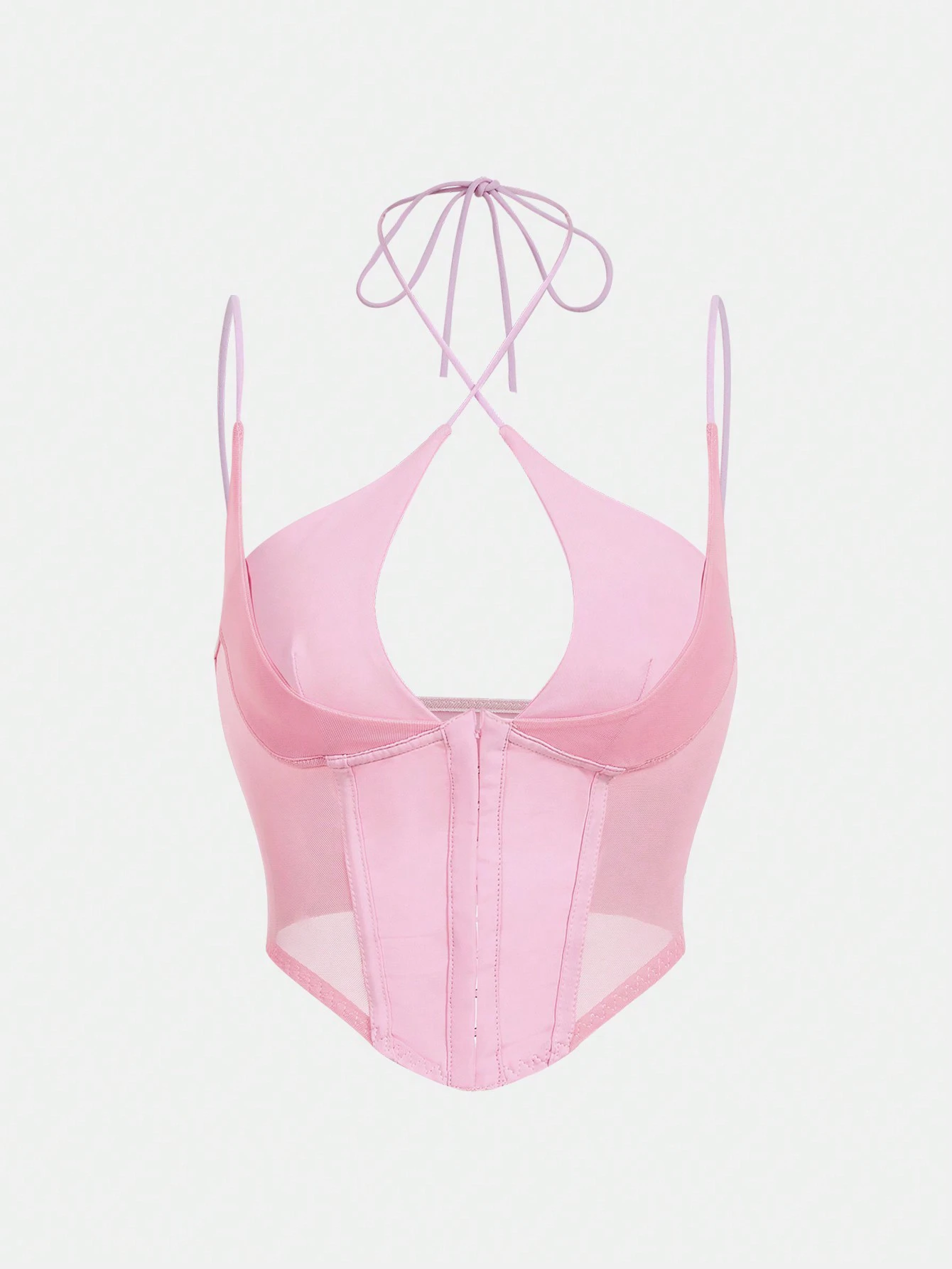 SHEIN Sweetina White Corset Hook And Eye Front Mesh Insert Cami Top - Pink - View 1