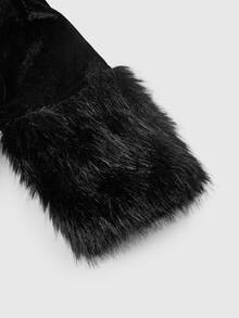 ROMWE Goth Style Plus Size Fur Collar Open Front Sleeve Patchwork Gold Velvet Long Sleeve Jacket Halloween - Black - View 4