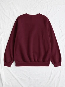 Resyla Plus Size Women Floral & Letter Print Casual Daily Long Sleeve Sweatshirt - Red - View 2