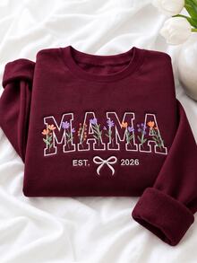 Resyla Plus Size Women Floral & Letter Print Casual Daily Long Sleeve Sweatshirt - Red - View 5