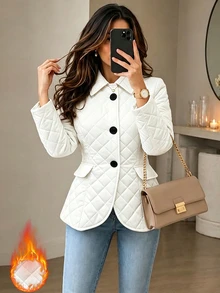 Yalmera Women's Winter Button Long Sleeve Comfortable Padded Coat - White - View 7