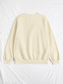 Resyla Plus Size Christmas Letter Bow Embroidery Fleece Sweatshirt - Beige - View 2