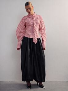 Hauture Fashionable Elegant Commute Classic Striped Lapel Long Sleeve Tie Blouse For Women - Pink - View 5