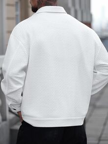 Manfinity CasualCool 2025 Men's White Casual Autumn Jacket,Versatile Holiday Button Up Shacket,Textured Workwear Pocket Shirt Jacket,Urban British Gentleman Style - White - View 2