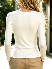 Zayélia Women's French Street Style Lace Patchwork Long Sleeve T-Shirt - White - View 2