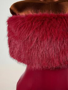 Mistrie Women's PU Leather Off-Shoulder Fur Collar Dress Halloween Party Club Burgundy Autumn Sexy - Burgundy - View 8