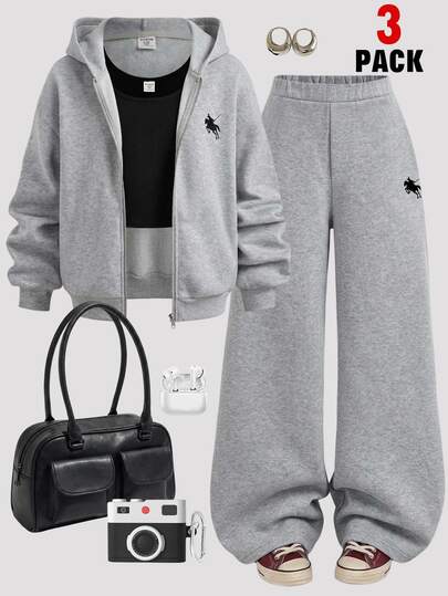 SHEIN Girlism Girls Kids 2 Piece Hoodie Set Pullover Sweatshirt Sweatpants Matching Tracksuit Cute Casual Fall Winter Back To School