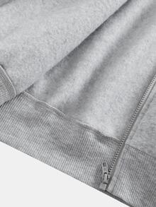 SHEIN Girlism Kids Tween Girls Grey Graphic Striped Embroidery Zipper Hooded 3 Pieces Pullover Sweatshirt Sweatshirt Sweatpants Tracksuit Set Cozy Fall - Grey - View 9