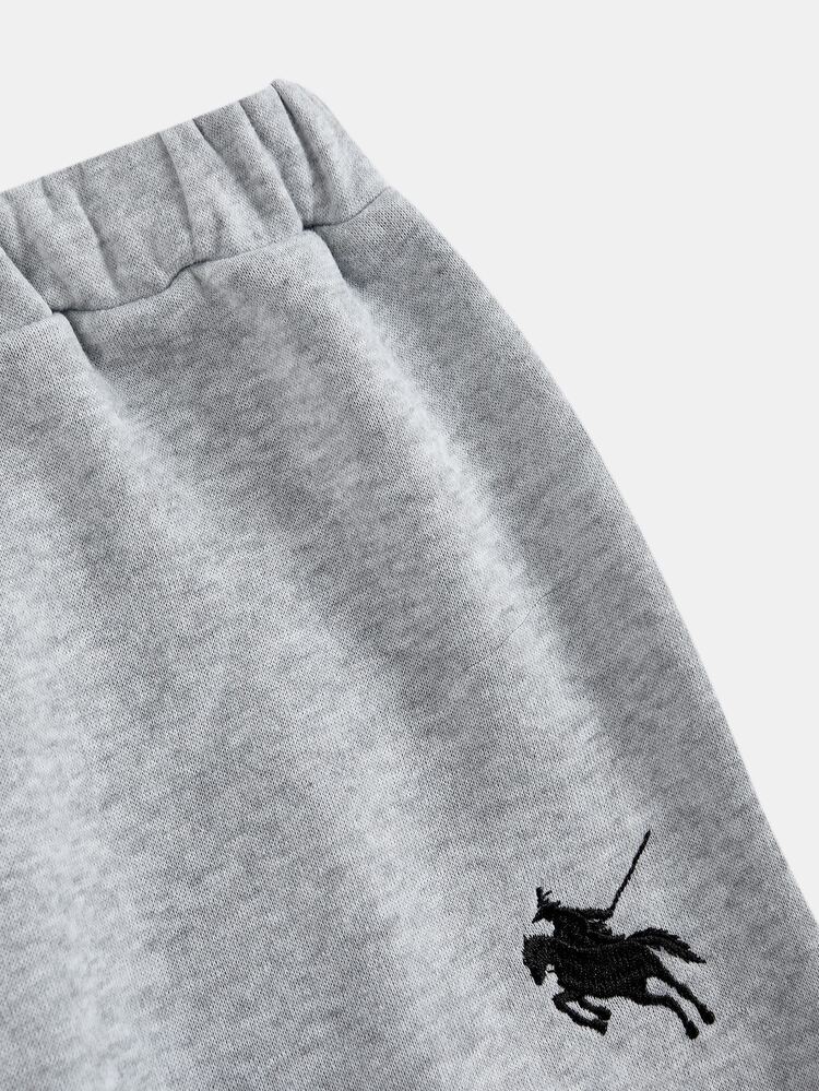 SHEIN Girlism 兒童青少年女孩灰色圖案條紋刺繡拉鍊連帽套頭衛衣＋運動長褲三件式運動服套裝，舒適秋季款 - 灰色 - 查看 8