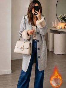Zayélia Women's Dropped Shoulder Long Sleeve Single-Breasted Patchwork Faux Fur Cuff Hooded Regular Jacket - Multicolor - View 1