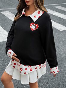 Lyckli Betty Boop x SHEIN Sweatshirt Hamil 2 in 1 Motif Bibir Merah Patchwork Musim Dingin - Hitam - View 4