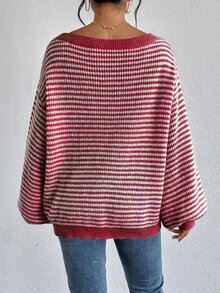 SHEIN LUNE Women's Striped Printed Turtleneck Pullover Sweater,Long Sleeve Tops,Off The Shoulder Sweater In Fall/Winter,Casual - Multicolor - View 2
