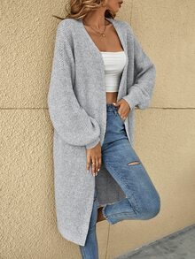 Easowa Drop Shoulder Ribbed Knit Duster Cardigan,Long Sleeve Tops In Autumn/ Brunch Travel Light Grey Casual - Grey - View 7
