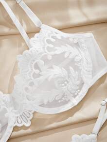 Charlaine Embroidery Sheer Mesh Underwire Lingerie Set Bridallingerie - White - View 3