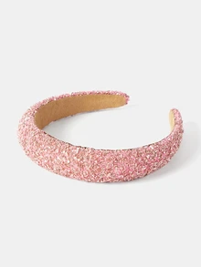 Aravennia 1pc Geometric Pattern Dopamine Color Retro Colorful Crushed Stone Headband, Fashion Accessory For Women - Pink - View 3
