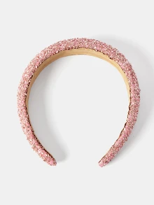 Aravennia 1pc Geometric Pattern Dopamine Color Retro Colorful Crushed Stone Headband, Fashion Accessory For Women - Pink - View 2