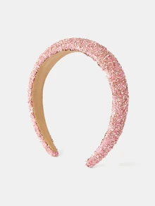 Aravennia 1pc Geometric Pattern Dopamine Color Retro Colorful Crushed Stone Headband, Fashion Accessory For Women - Pink - View 1
