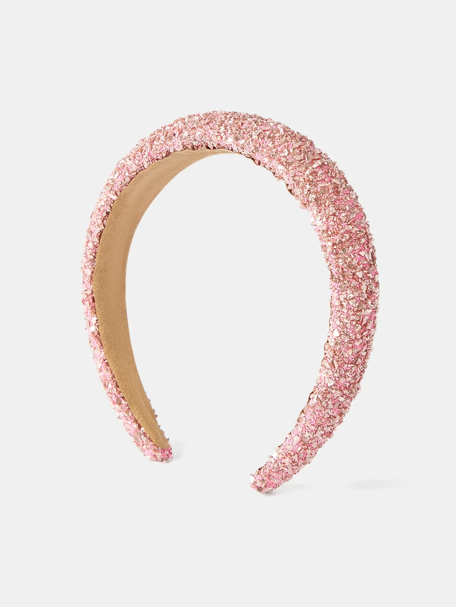 Aravennia 1pc Geometric Pattern Dopamine Color Retro Colorful Crushed Stone Headband, Fashion Accessory For Women - Pink - View 1