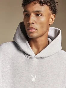 PLAYBOY X SUMWON Oversized Pullover Hoodie With Large Bunny Back Graphic And Centre Chest Logo Embroidery - Grey - View 5