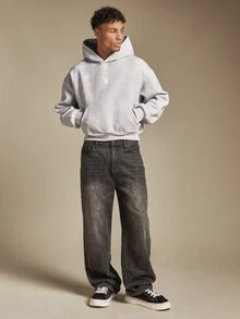 PLAYBOY X SUMWON Oversized Pullover Hoodie With Large Bunny Back Graphic And Centre Chest Logo Embroidery - Grey - View 3