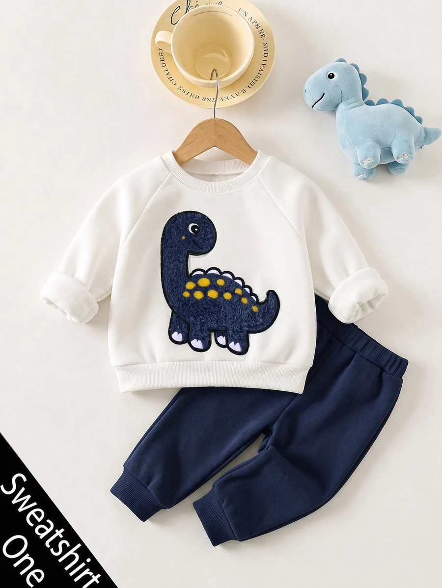 Cozy Pixies Kids Kids Infant Cartoon Dinosaur Crew Neck Long Sleeve Pullover Autumn Sweatshirt Baby - Navy Blue - View 1